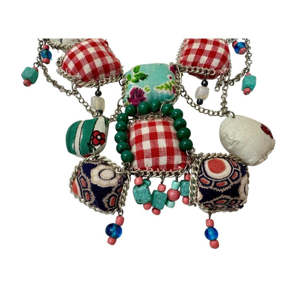 VINTAGE Handmade Italian Beaded Cloth Pillow Embellished Necklace STUNNING - Picture 2 of 9